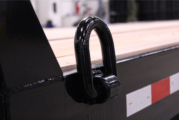 close-up BWS trailer inward-facing C-channel with foldable D-ring tie-down for secure cargo